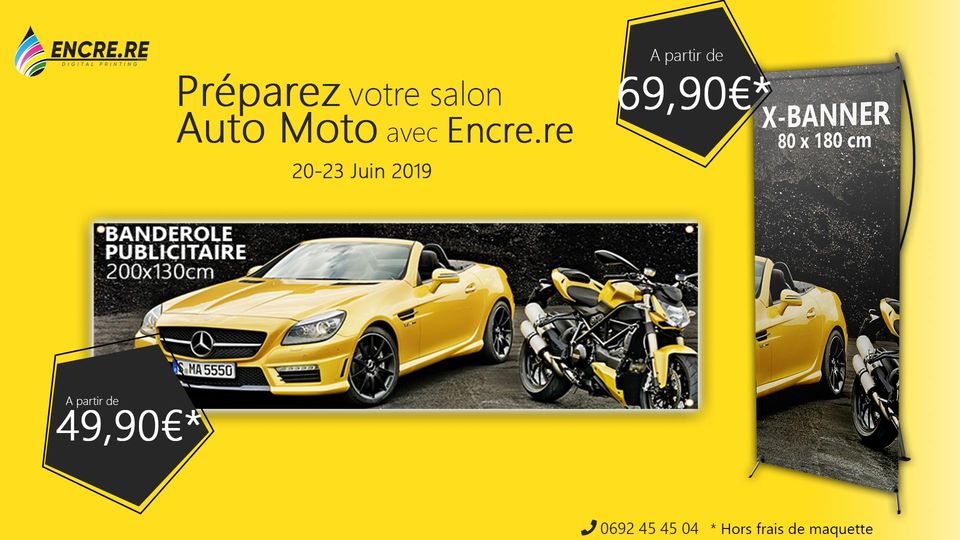 Publication Facebook Encre.re : Supports print pour salon auto/moto 2019